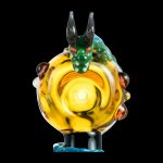 A front view of the Empire Glassworks Dragon Sphere Small Spoon Pipe, showcasing a vibrant, swirling glass design.