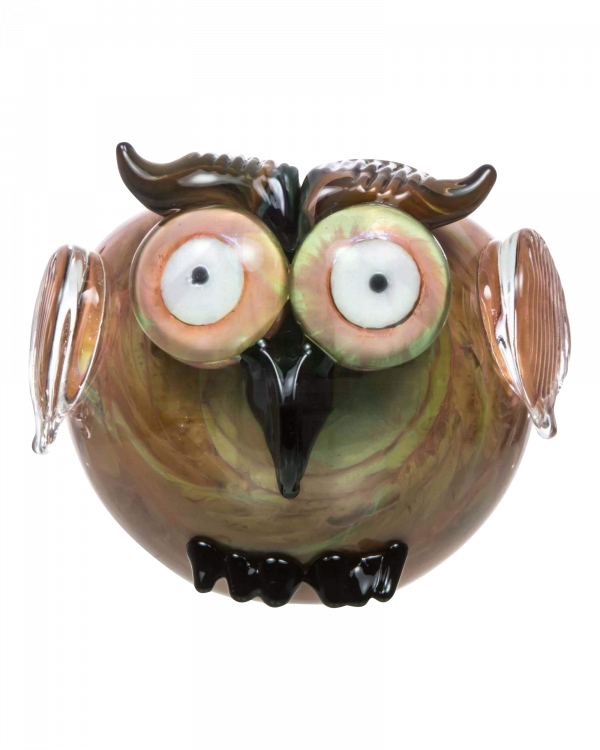 Front view of the Empire Glassworks "The Owl" Mini Glass Spoon Pipe, showcasing its detailed, sculpted design.
