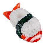 The Empire Glassworks Shrimp Nigiri Sushi Hand Pipe is displayed in a close-up, side view, resembling a piece of sushi.