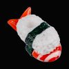 A studio shot of the Empire Glassworks Shrimp Nigiri Sushi Hand Pipe, appearing as a miniature, colorful sushi roll against a plain black backdrop.