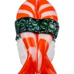 Front view of the Empire Glassworks Shrimp Nigiri Sushi Hand Pipe, a sculpted glass pipe resembling sushi.
