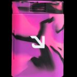 Purple and black silicone lighter with a white logo.