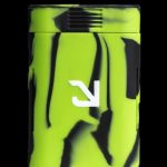 Green and black cannabis lighter with a white logo.