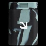 A stylized cannabis lighter with a marbled teal and black design, featuring a white "V" logo.