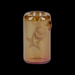 Amber glass bubbler with celestial star and crescent moon design.