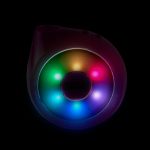 Colorful, illuminated smoking accessory against a black background.