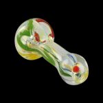 Hand pipe with colorful glass swirls.