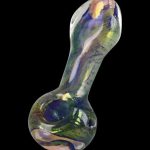 Iridescent glass pipe against a black background.