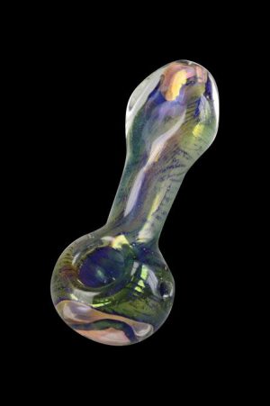 Iridescent glass pipe against a black background.