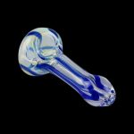 Blue glass smoking pipe against a black background.