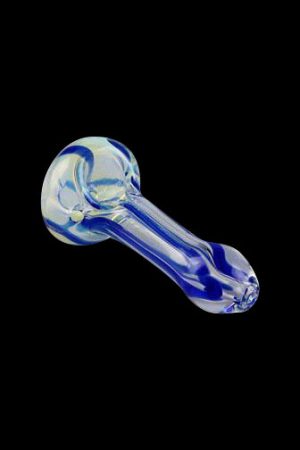 Blue glass smoking pipe against a black background.
