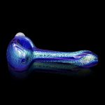 Blue glass pipe with iridescent shimmer, isolated on black.