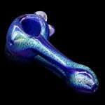 Blue glass pipe with speckled iridescent finish.