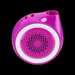 Purple handheld vaporizer with a perforated mouthpiece and white accent ring, isolated on a black background.