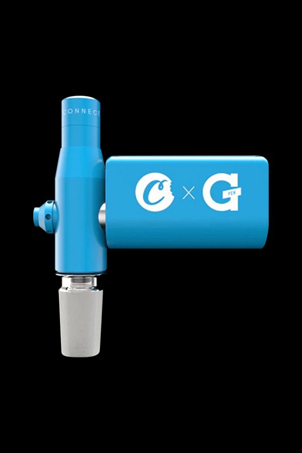 Blue cannabis concentrate vaporizer with a branded blue battery.