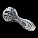 Glass pipe with black and white swirling pattern.