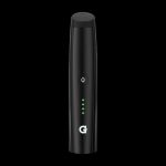 Front view of the Pro Vaporizer, a sleek, black device with a minimalist design and a subtle illuminated power button.