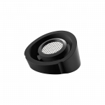 Close-up of the Pro Vaporizer, displaying a black, cylindrical shape with a visible circular inset on the top surface.