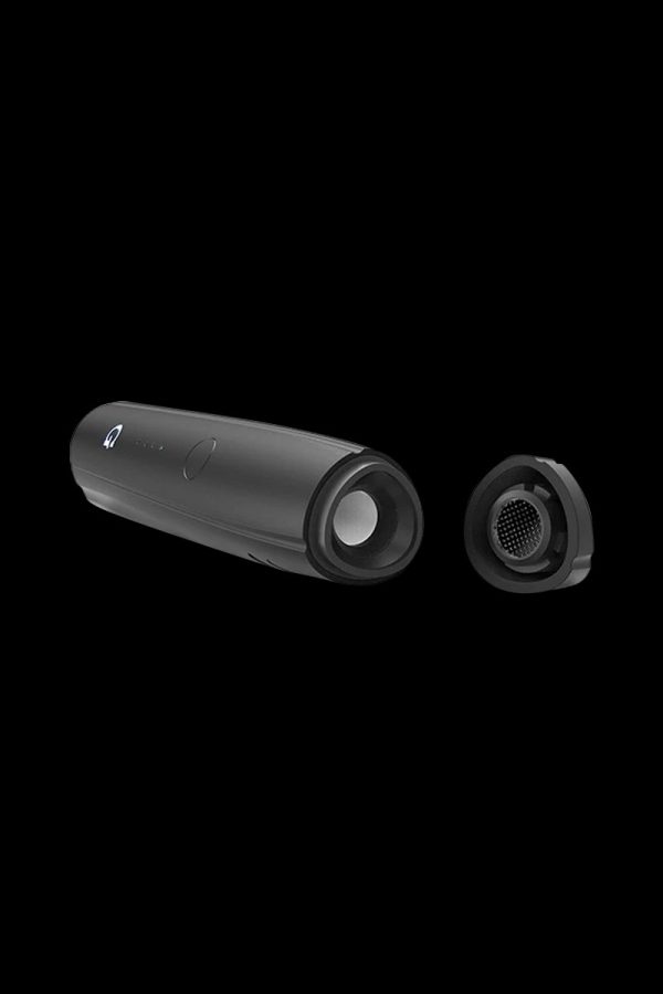 The Pro Vaporizer is displayed in a side view alongside its mouthpiece, both set against a black background.