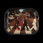 The Famous Brandz Fab4 Abbey Road Rolling Tray displays a street crossing inspired by the iconic album cover.