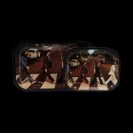 A top-down view of the Famous Brandz Fab4 Abbey Road Rolling Tray, mimicking the iconic album cover with figures crossing a street.