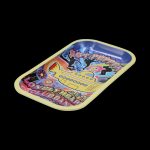 A top-down view of the Rock Legends "Fab4 Yellow Submarine" rolling tray, displaying colorful psychedelic imagery.