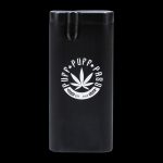 Front view of the Aluminum Dugout - Large, a sleek, silver-toned metal container with a minimalist design and subtle branding.