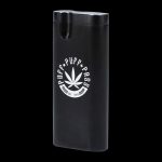 A straight-on view of the Aluminum Dugout - Large, displaying its sleek, metallic finish against a dark background.