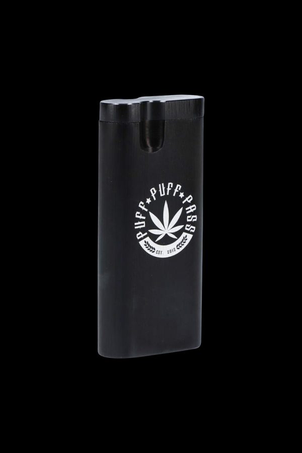 Front view of the Aluminum Dugout - Large, a sleek, silver-toned container presented against a dark, neutral background.