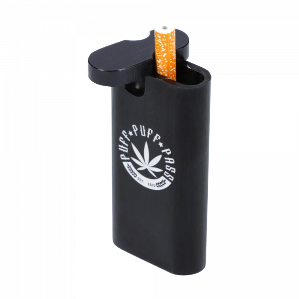 A close-up of the Aluminum Dugout - Large, showing its metallic finish and open lid with a visible interior compartment.