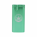 A straight-on shot of the Aluminum Dugout - Large, displaying its sleek, metallic design and simple, rectangular form.