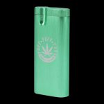 Front view of the Aluminum Dugout - Large, a sleek, silver-toned metal case, positioned against a plain black background.