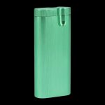 Front view of the Aluminum Dugout - Large, a silver metal case with a sleek, minimalist design and smooth, rounded edges.