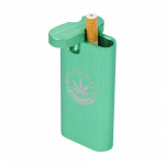 A close-up, angled view of the Aluminum Dugout - Large, displaying a partially smoked joint inserted into its open slot.