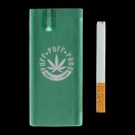 A close-up of the Aluminum Dugout - Large, featuring a partially smoked cigarette resting within its open slot.