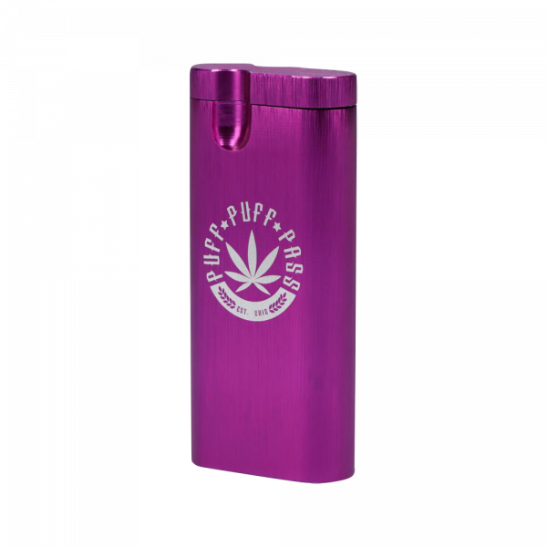 Front view of the Aluminum Dugout - Large, a sleek, silver metal container angled slightly on a plain white background.