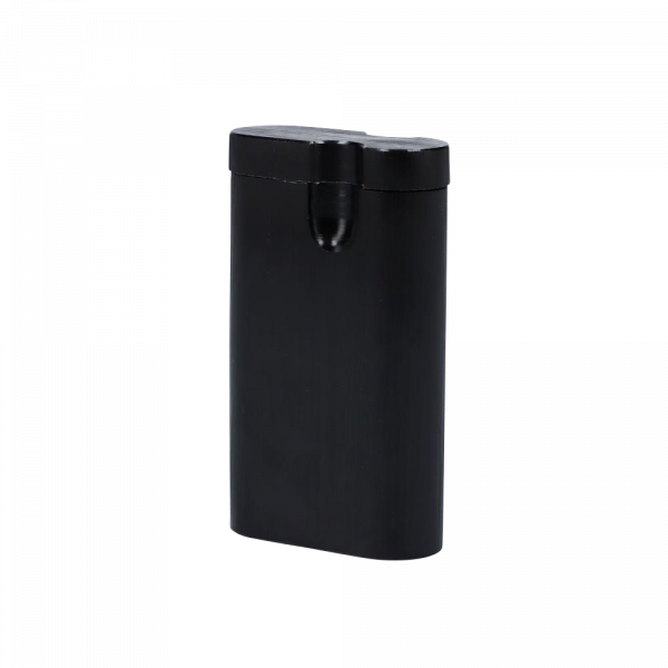 A front view of the Aluminum Dugout, a sleek, dark-colored container with a simple, rectangular form.
