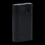 A straight-on view of the Aluminum Dugout, showcasing its sleek, metallic design against a dark background.