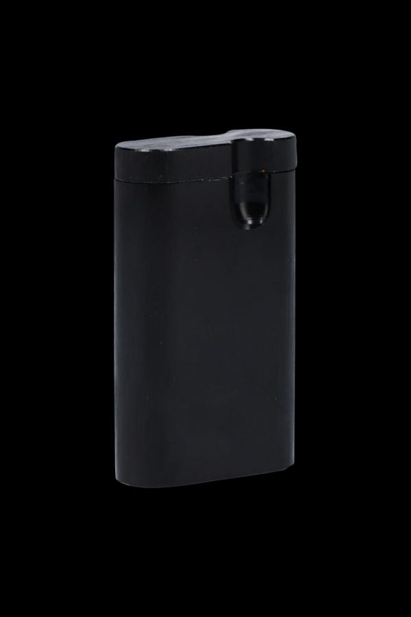 A straight-on view of the Aluminum Dugout, showcasing its sleek, metallic design against a dark background.