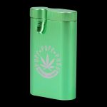 A close-up of the Aluminum Dugout, showcasing its sleek, metallic design with a simple, rectangular shape.