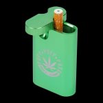 A close-up, angled view of the Aluminum Dugout, featuring a metallic silver finish and open lid.