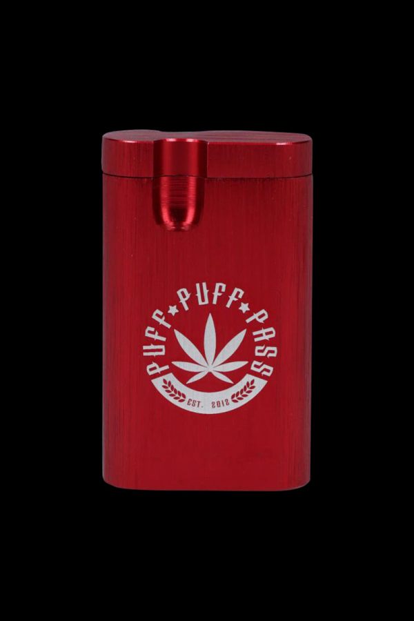 A close-up, angled view of the Aluminum Dugout, showcasing its metallic red finish and cylindrical shape.