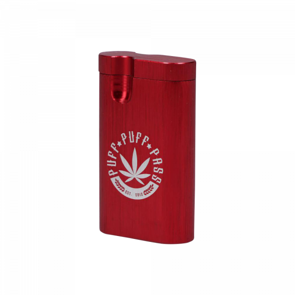 Front view of the Aluminum Dugout, a metallic, rectangular case with a subtle embossed logo on a plain white background.