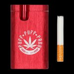 Front view of the Aluminum Dugout, a sleek, silver metal case with a slightly angled perspective and a dark background.