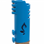 A close-up, angled view of the Hemplights Wrapper Lighter Case, a blue protective shell with textured grips.