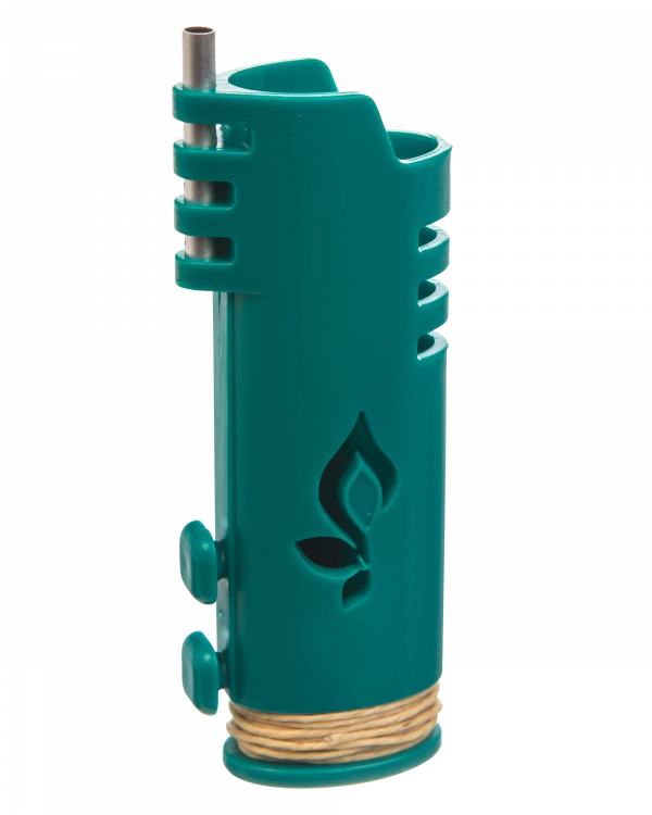 Front view of the Hemplights Wrapper Lighter Case, a green protective shell with raised circular grips and a textured base.