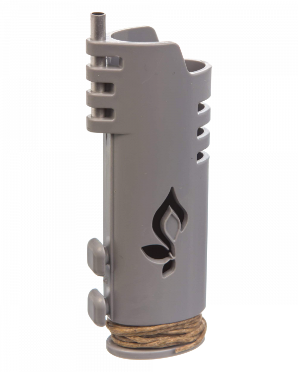 Front view of the Hemplights Wrapper Lighter Case, a gray silicone wrap with raised circular bumps on a white background.