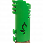 A front view of the Hemplights Wrapper Lighter Case, a green plastic shell with ribbed detailing and a clear opening.