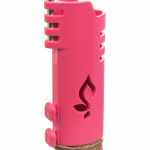 A side view of the Hemplights Wrapper Lighter Case in vibrant pink, showing its textured grip and protective shell.