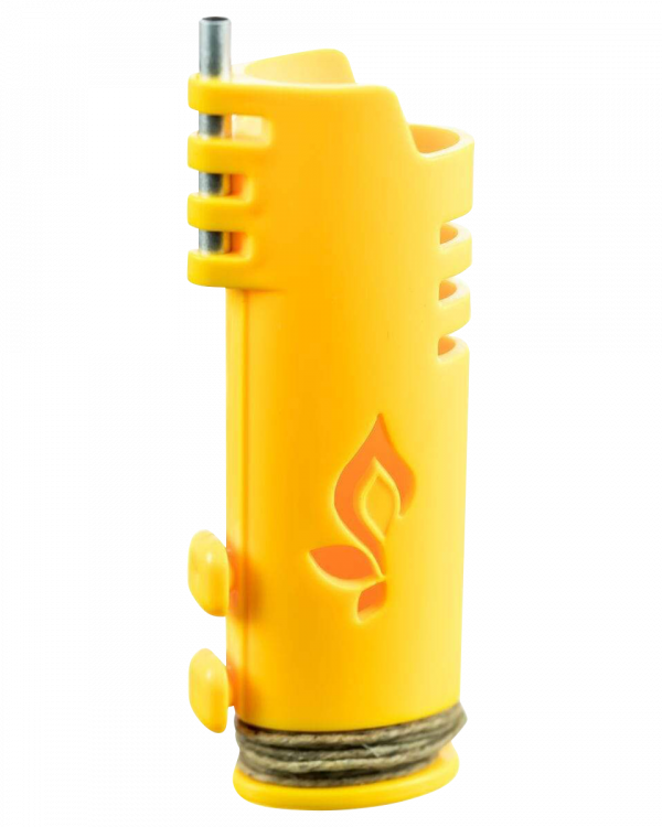 Front view of the Hemplights Wrapper Lighter Case, a yellow silicone protective sleeve with rounded edges.